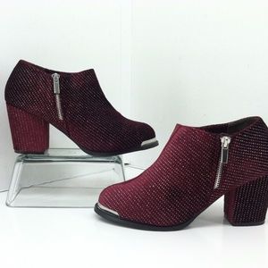 Joan Boyce Valerie Wine Velvet Ankle Booties 9 W